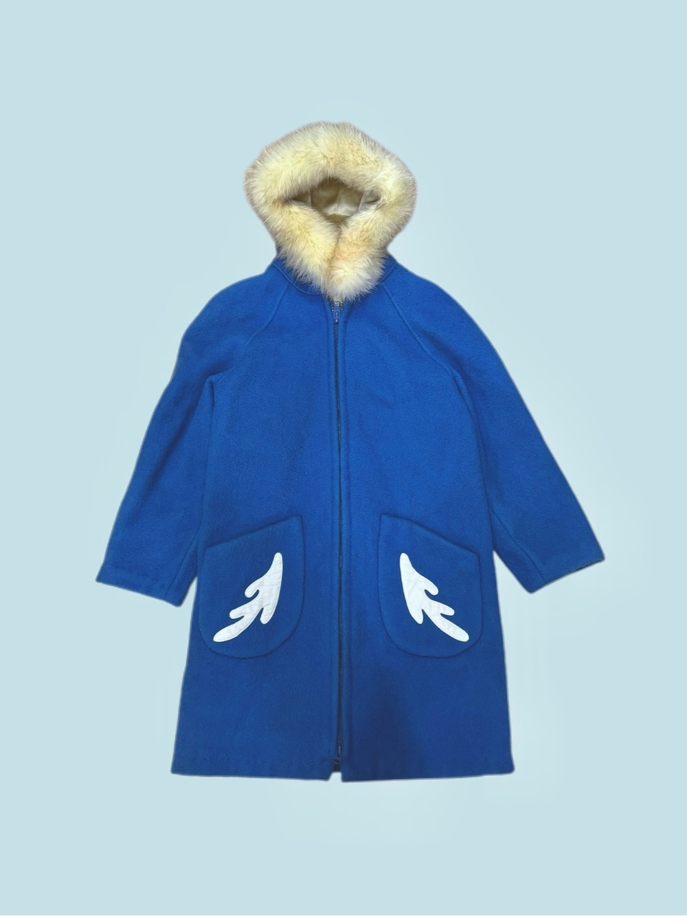Vintage 70s Inuit Nunavik Wool Winter Parka Antler Blue Size Medium Handmade